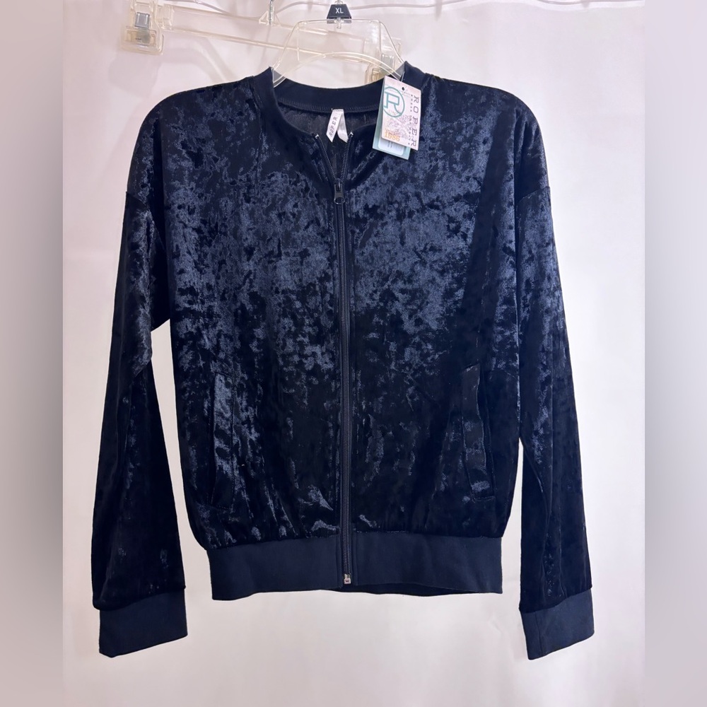 Roper Black Crushed Velvet Bomber Jacket - Velvet Finish